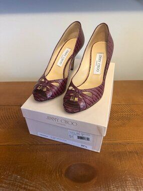 Jimmy Choo Glossy Mock Croc Heels In Plum/purple